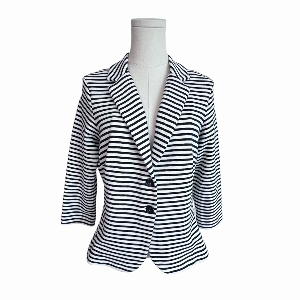 Pure Collection Navy White Striped Tailored Cropped‎ Blazer Jacket Women’s 8/10